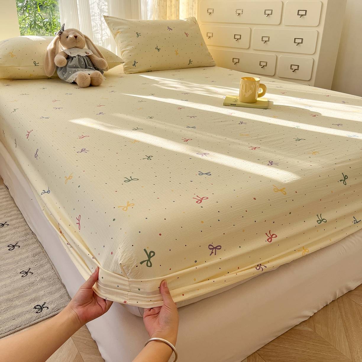 91家纺网 家纺一手货源 找家纺 （总）沐芷 2025 沐芷双层纱床笠单件/床笠三件套  床笠款床罩床垫保护套罩