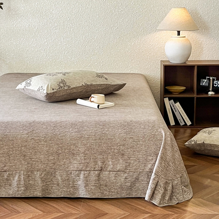 91家纺网 家纺一手货源 找家纺 斯卡诺家纺 2026新款原麻亚麻皱皱纱四件套水洗棉印花四件套 风木槿