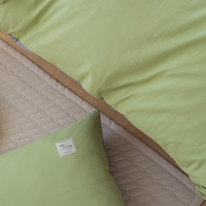 91家纺网 家纺一手货源 找家纺 贝尔 PELLHOME 全棉100纯色双拼水洗棉日式简约无印良品四件套春节不打烊（可抖音代发） 浅绿