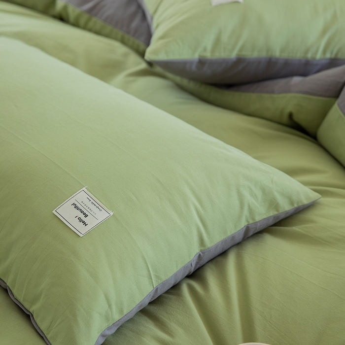 91家纺网 家纺一手货源 找家纺 贝尔 PELLHOME 全棉100纯色双拼水洗棉日式简约无印良品四件套春节不打烊（可抖音代发） 浅绿