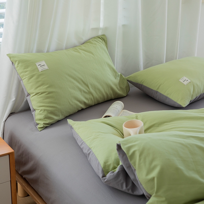 91家纺网 家纺一手货源 找家纺 贝尔 PELLHOME 全棉100纯色双拼水洗棉日式简约无印良品四件套春节不打烊（可抖音代发） 浅绿