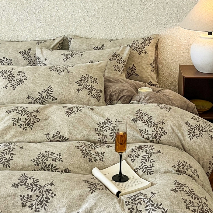 91家纺网 家纺一手货源 找家纺 斯卡诺家纺 2026新款原麻亚麻皱皱纱四件套水洗棉印花四件套 风木槿