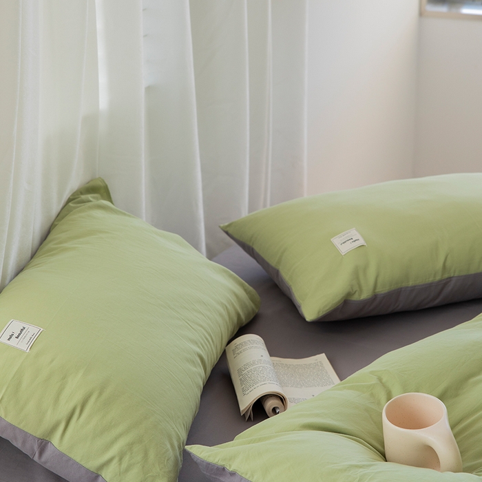 91家纺网 家纺一手货源 找家纺 贝尔 PELLHOME 全棉100纯色双拼水洗棉日式简约无印良品四件套春节不打烊（可抖音代发） 浅绿