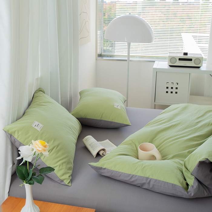 91家纺网 家纺一手货源 找家纺 贝尔 PELLHOME 全棉100纯色双拼水洗棉日式简约无印良品四件套春节不打烊（可抖音代发） 浅绿