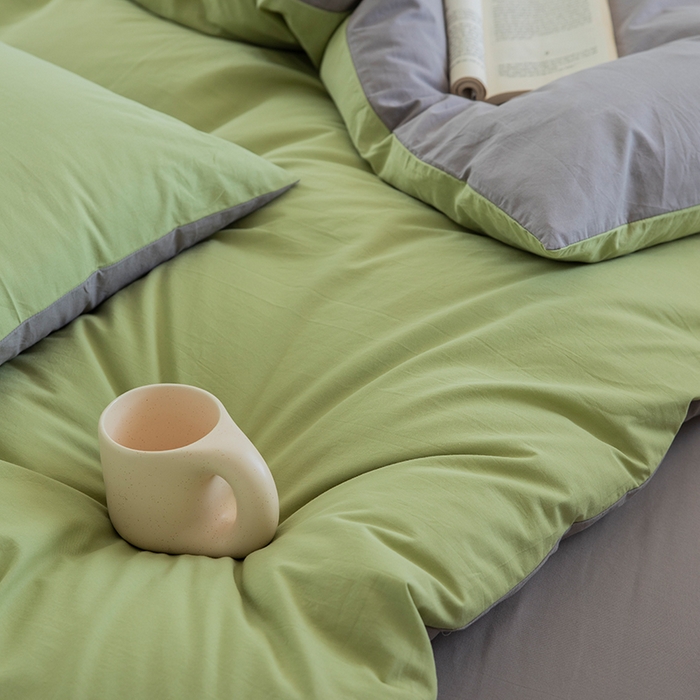 91家纺网 家纺一手货源 找家纺 贝尔 PELLHOME 全棉100纯色双拼水洗棉日式简约无印良品四件套春节不打烊（可抖音代发） 浅绿