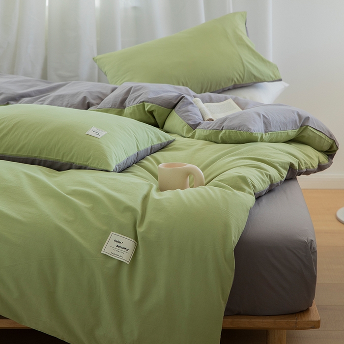 91家纺网 家纺一手货源 找家纺 贝尔 PELLHOME 全棉100纯色双拼水洗棉日式简约无印良品四件套春节不打烊（可抖音代发） 浅绿