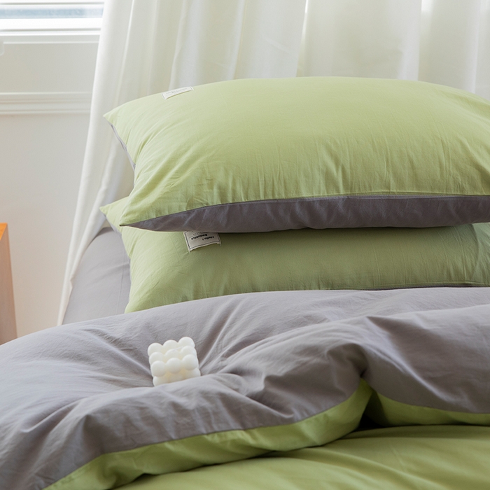 91家纺网 家纺一手货源 找家纺 贝尔 PELLHOME 全棉100纯色双拼水洗棉日式简约无印良品四件套春节不打烊（可抖音代发） 浅绿