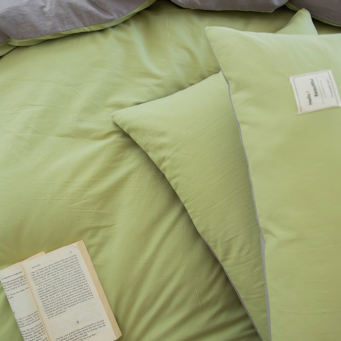 91家纺网 家纺一手货源 找家纺 贝尔 PELLHOME 全棉100纯色双拼水洗棉日式简约无印良品四件套春节不打烊（可抖音代发） 浅绿