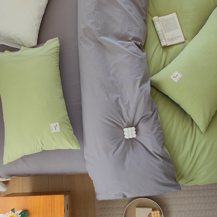 91家纺网 家纺一手货源 找家纺 贝尔 PELLHOME 全棉100纯色双拼水洗棉日式简约无印良品四件套春节不打烊（可抖音代发） 浅绿