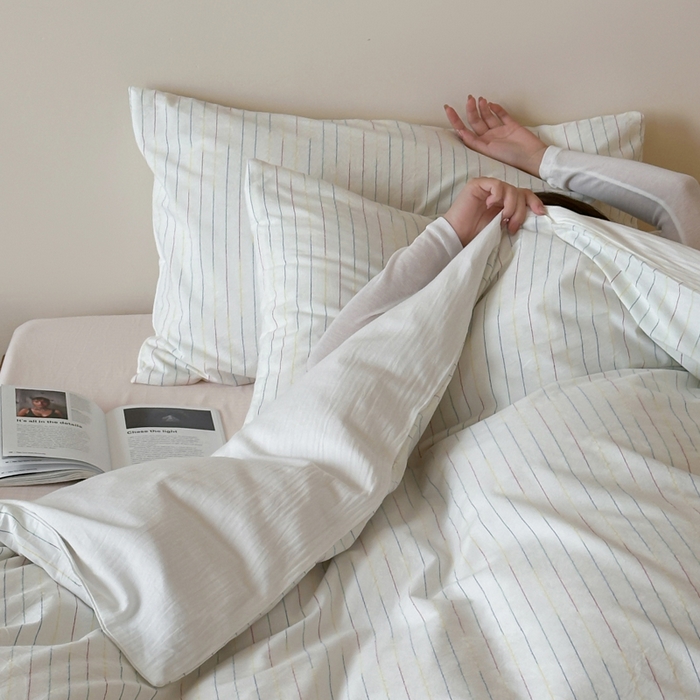 91家纺网 家纺一手货源 找家纺 （总）玛奇朵 2025新品全棉水洗棉彩纱段染提花四件套-春日来信