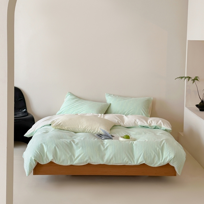 玛奇朵 2025新品全棉水洗棉彩纱段染提花四件套-春日来信 春日来信-绿