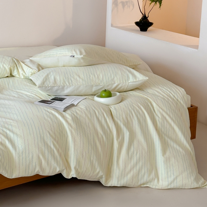 91家纺网 家纺一手货源 找家纺 玛奇朵 2025新品全棉水洗棉彩纱段染提花四件套-春日来信 春日来信-黄