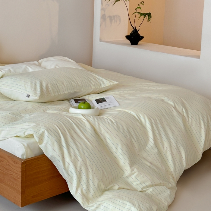 91家纺网 家纺一手货源 找家纺 玛奇朵 2025新品全棉水洗棉彩纱段染提花四件套-春日来信 春日来信-黄