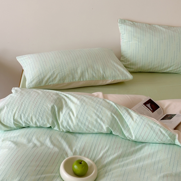 91家纺网 家纺一手货源 找家纺 玛奇朵 2025新品全棉水洗棉彩纱段染提花四件套-春日来信 春日来信-绿