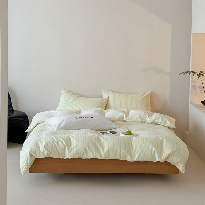 玛奇朵 2025新品全棉水洗棉彩纱段染提花四件套-春日来信 春日来信-黄