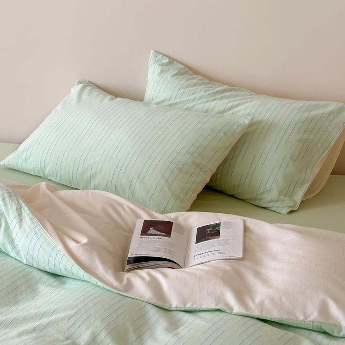 91家纺网 家纺一手货源 找家纺 玛奇朵 2025新品全棉水洗棉彩纱段染提花四件套-春日来信 春日来信-绿