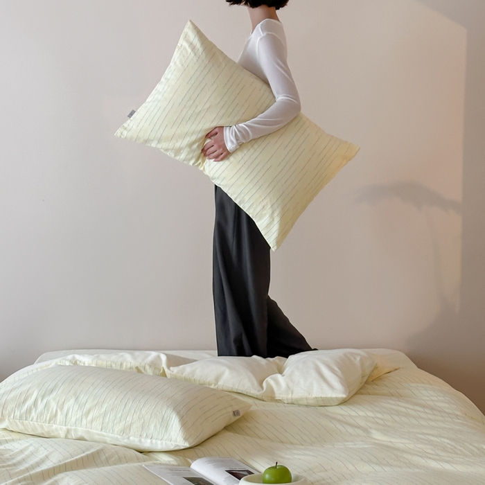 91家纺网 家纺一手货源 找家纺 玛奇朵 2025新品全棉水洗棉彩纱段染提花四件套-春日来信 春日来信-黄