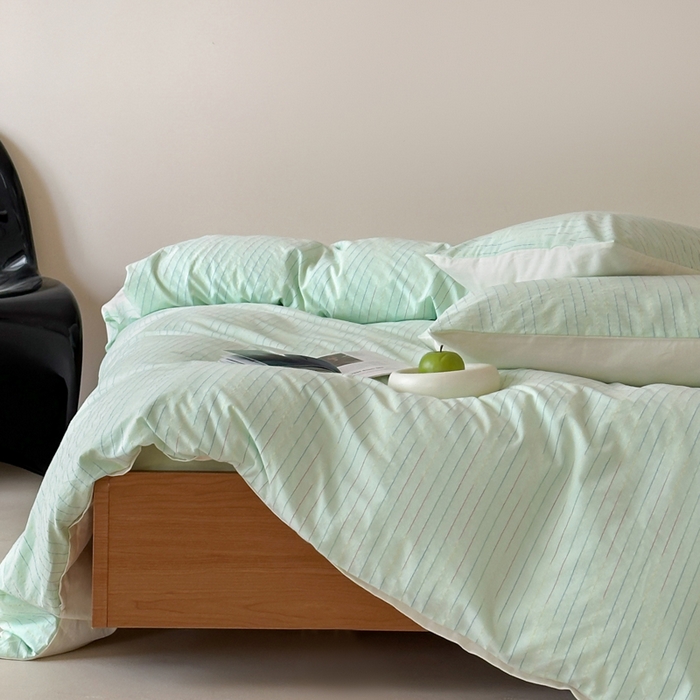 91家纺网 家纺一手货源 找家纺 玛奇朵 2025新品全棉水洗棉彩纱段染提花四件套-春日来信 春日来信-绿