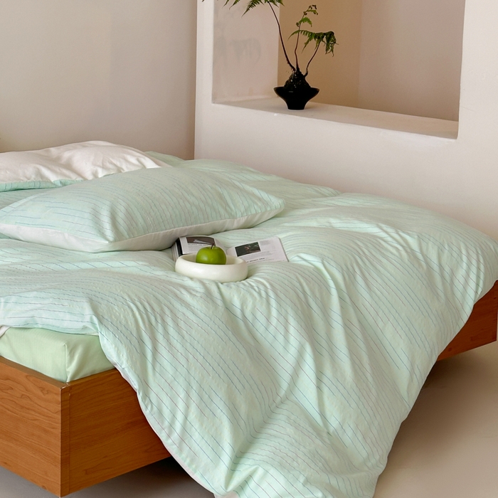 91家纺网 家纺一手货源 找家纺 玛奇朵 2025新品全棉水洗棉彩纱段染提花四件套-春日来信 春日来信-绿