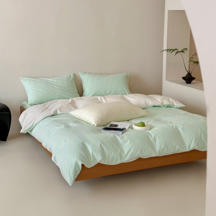 91家纺网 家纺一手货源 找家纺 玛奇朵 2025新品全棉水洗棉彩纱段染提花四件套-春日来信 春日来信-绿