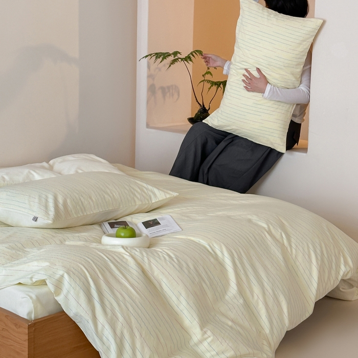 91家纺网 家纺一手货源 找家纺 玛奇朵 2025新品全棉水洗棉彩纱段染提花四件套-春日来信 春日来信-黄