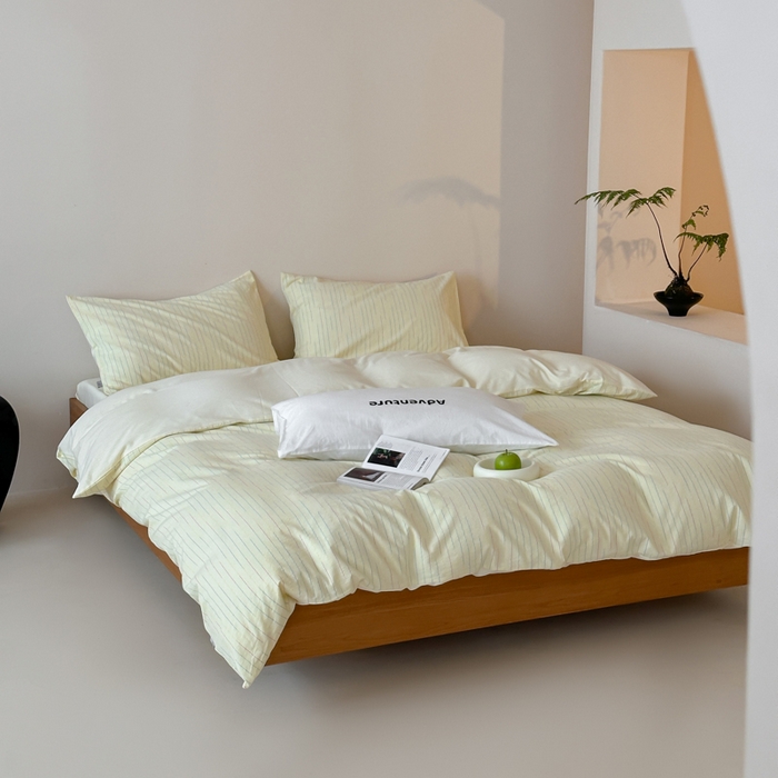 91家纺网 家纺一手货源 找家纺 玛奇朵 2025新品全棉水洗棉彩纱段染提花四件套-春日来信 春日来信-黄