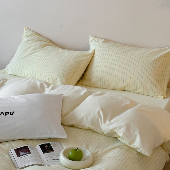 91家纺网 家纺一手货源 找家纺 玛奇朵 2025新品全棉水洗棉彩纱段染提花四件套-春日来信 春日来信-黄