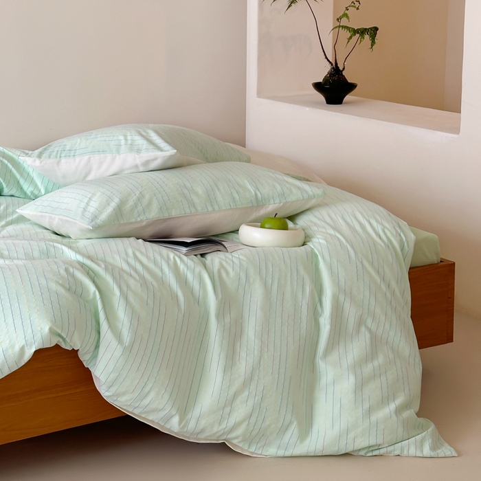 91家纺网 家纺一手货源 找家纺 玛奇朵 2025新品全棉水洗棉彩纱段染提花四件套-春日来信 春日来信-绿