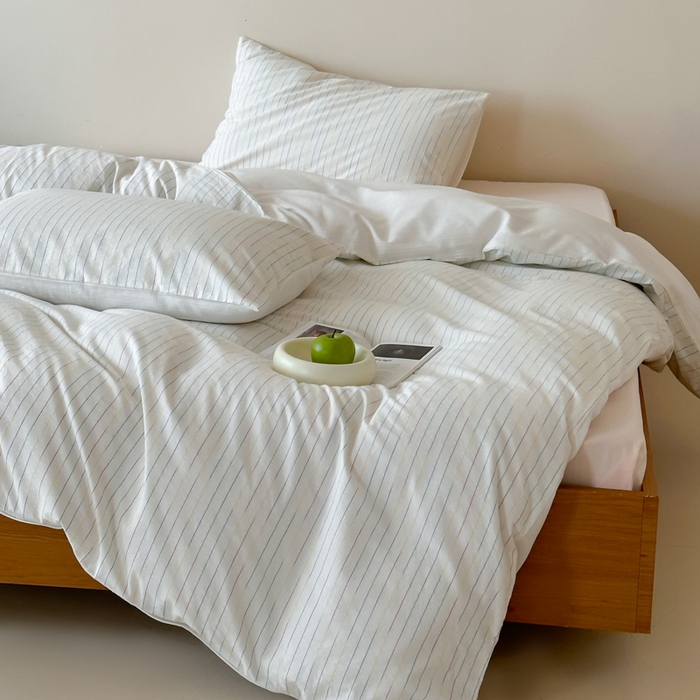 91家纺网 家纺一手货源 找家纺 玛奇朵 2025新品全棉水洗棉彩纱段染提花四件套-春日来信 春日来信-白