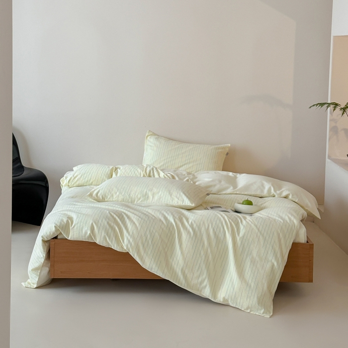 91家纺网 家纺一手货源 找家纺 玛奇朵 2025新品全棉水洗棉彩纱段染提花四件套-春日来信 春日来信-黄