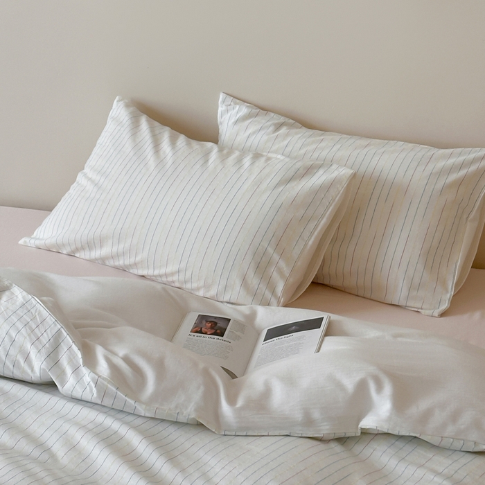 91家纺网 家纺一手货源 找家纺 玛奇朵 2025新品全棉水洗棉彩纱段染提花四件套-春日来信 春日来信-白