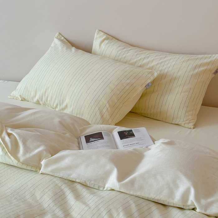 91家纺网 家纺一手货源 找家纺 玛奇朵 2025新品全棉水洗棉彩纱段染提花四件套-春日来信 春日来信-黄