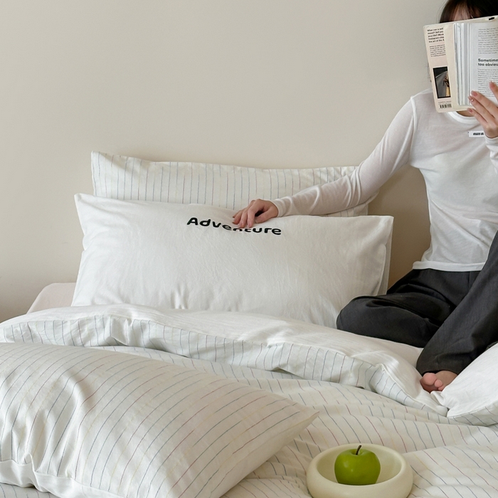 91家纺网 家纺一手货源 找家纺 （总）玛奇朵 2025新品全棉水洗棉彩纱段染提花四件套-春日来信