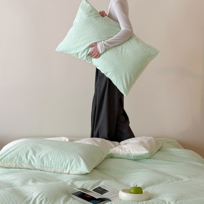 91家纺网 家纺一手货源 找家纺 玛奇朵 2025新品全棉水洗棉彩纱段染提花四件套-春日来信 春日来信-绿