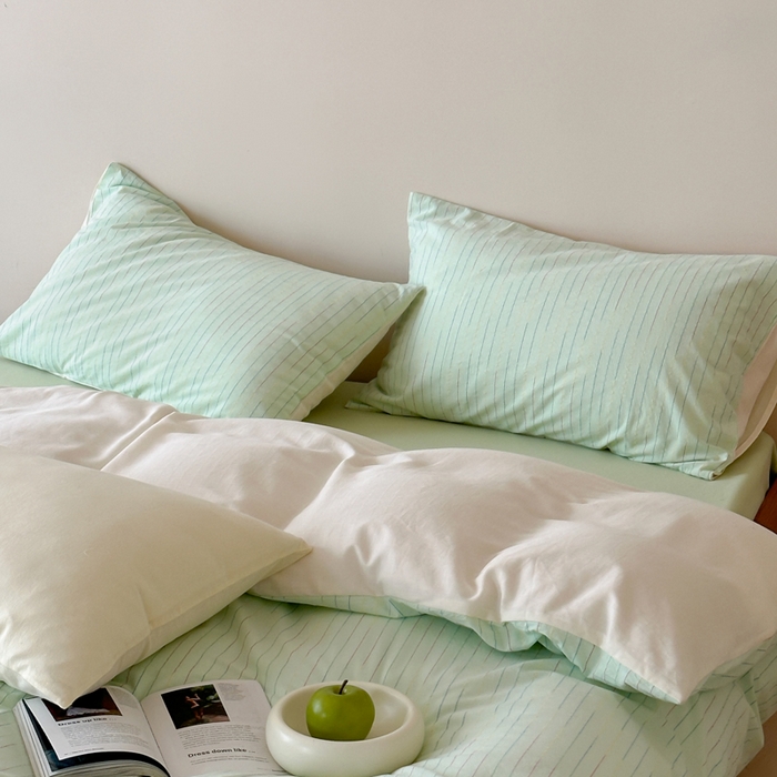 91家纺网 家纺一手货源 找家纺 玛奇朵 2025新品全棉水洗棉彩纱段染提花四件套-春日来信 春日来信-绿