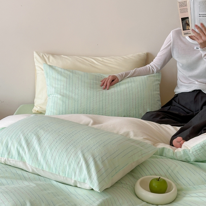 91家纺网 家纺一手货源 找家纺 玛奇朵 2025新品全棉水洗棉彩纱段染提花四件套-春日来信 春日来信-绿