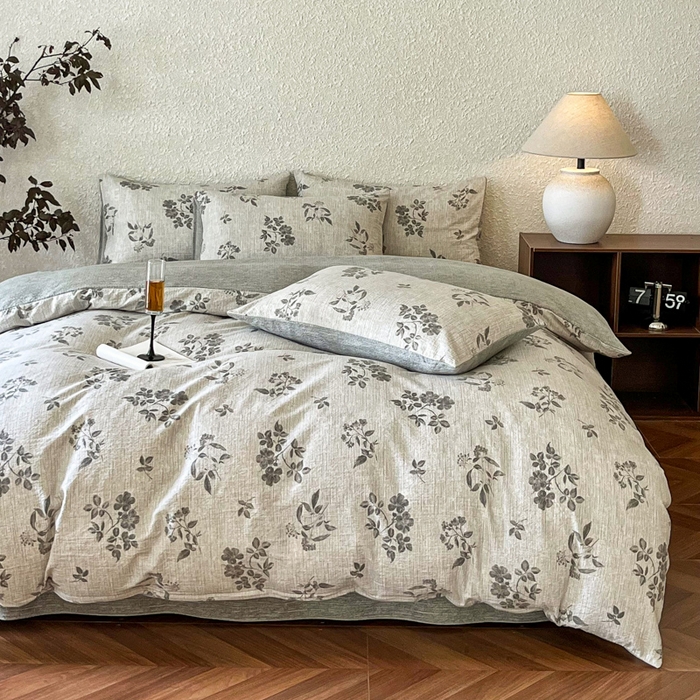 91家纺网 家纺一手货源 找家纺 斯卡诺家纺 2026新款原麻亚麻皱皱纱四件套水洗棉印花四件套 复古格调