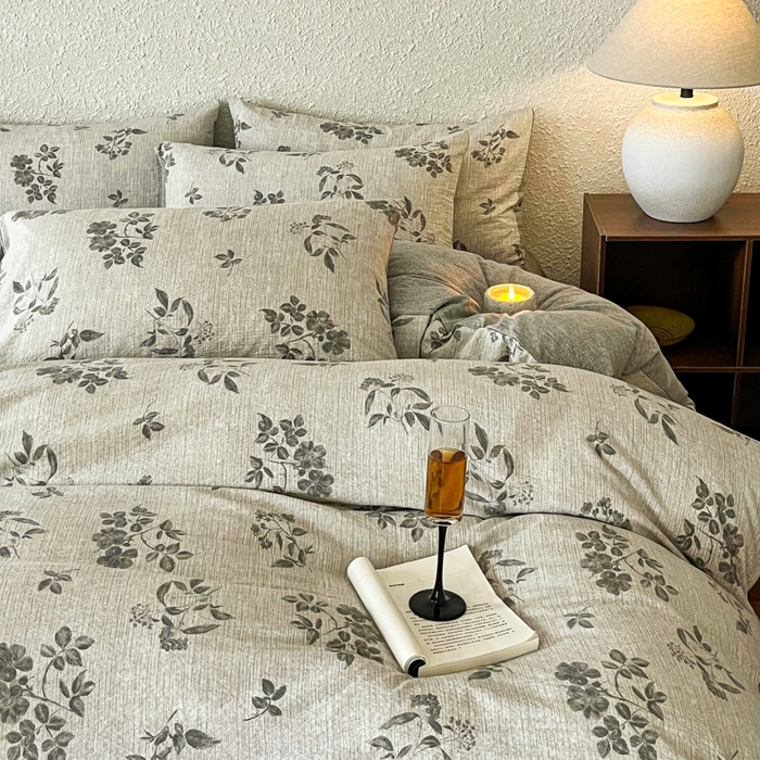 91家纺网 家纺一手货源 找家纺 斯卡诺家纺 2026新款原麻亚麻皱皱纱四件套水洗棉印花四件套 复古格调