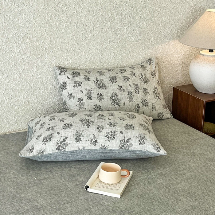 91家纺网 家纺一手货源 找家纺 斯卡诺家纺 2026新款原麻亚麻皱皱纱四件套水洗棉印花四件套 曼妙花园