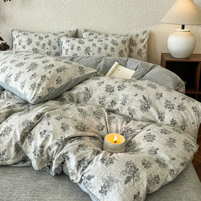 91家纺网 家纺一手货源 找家纺 斯卡诺家纺 2026新款原麻亚麻皱皱纱四件套水洗棉印花四件套 曼妙花园