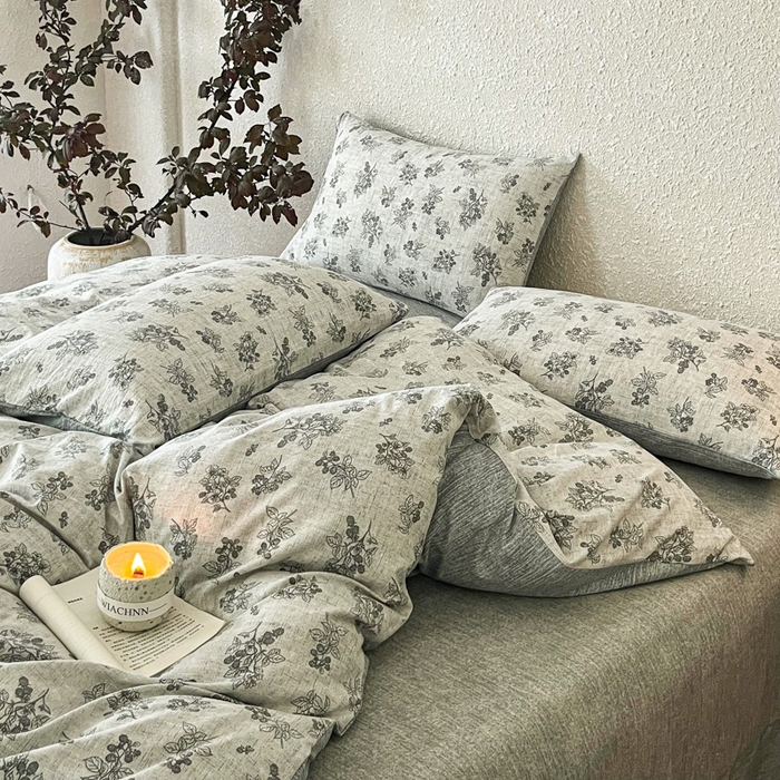 91家纺网 家纺一手货源 找家纺 斯卡诺家纺 2026新款原麻亚麻皱皱纱四件套水洗棉印花四件套 曼妙花园