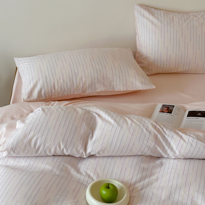 91家纺网 家纺一手货源 找家纺 玛奇朵 2025新品全棉水洗棉彩纱段染提花四件套-春日来信 春日来信-粉