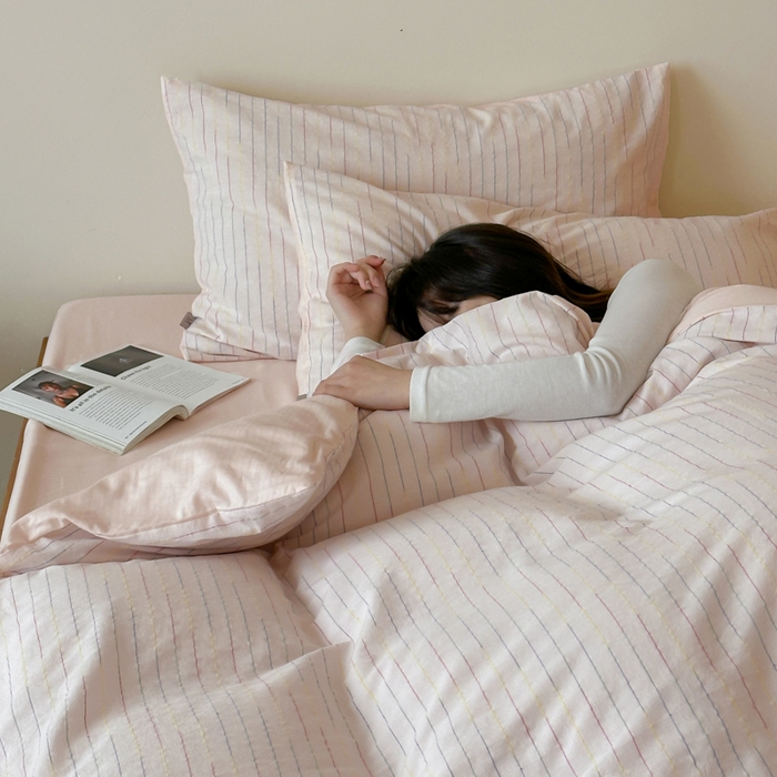 91家纺网 家纺一手货源 找家纺 玛奇朵 2025新品全棉水洗棉彩纱段染提花四件套-春日来信 春日来信-粉