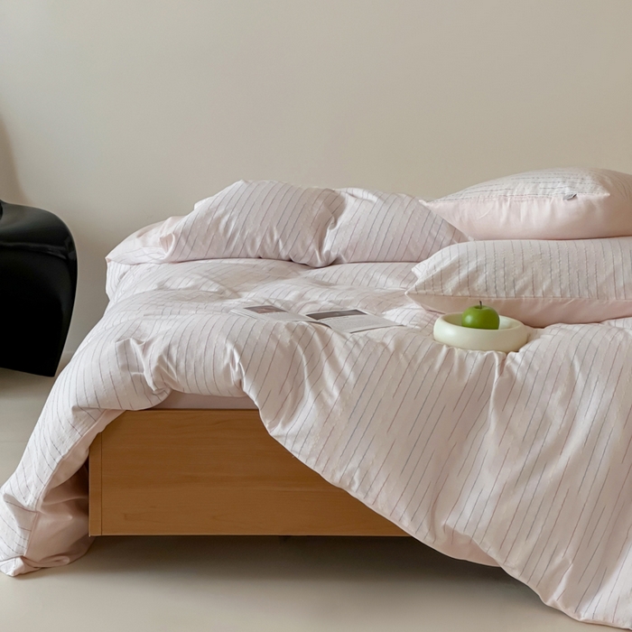 91家纺网 家纺一手货源 找家纺 玛奇朵 2025新品全棉水洗棉彩纱段染提花四件套-春日来信 春日来信-粉