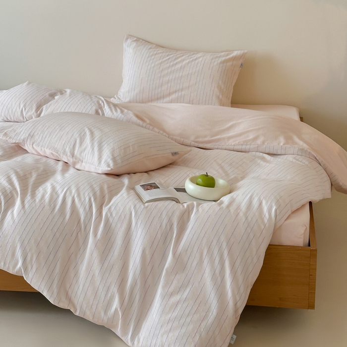 91家纺网 家纺一手货源 找家纺 玛奇朵 2025新品全棉水洗棉彩纱段染提花四件套-春日来信 春日来信-粉