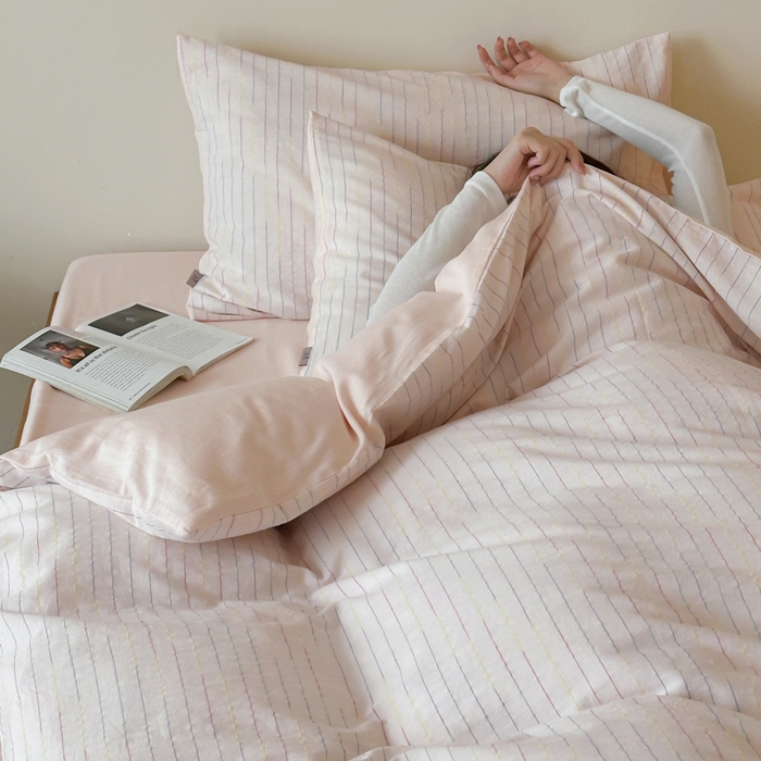 91家纺网 家纺一手货源 找家纺 玛奇朵 2025新品全棉水洗棉彩纱段染提花四件套-春日来信 春日来信-粉