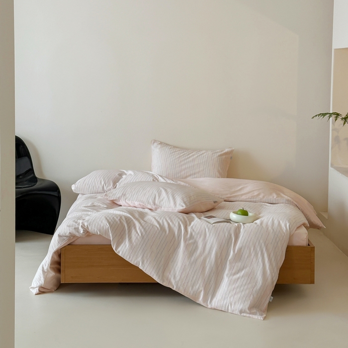 91家纺网 家纺一手货源 找家纺 玛奇朵 2025新品全棉水洗棉彩纱段染提花四件套-春日来信 春日来信-粉