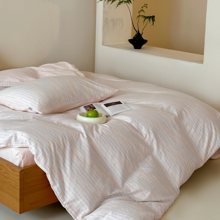 91家纺网 家纺一手货源 找家纺 玛奇朵 2025新品全棉水洗棉彩纱段染提花四件套-春日来信 春日来信-粉