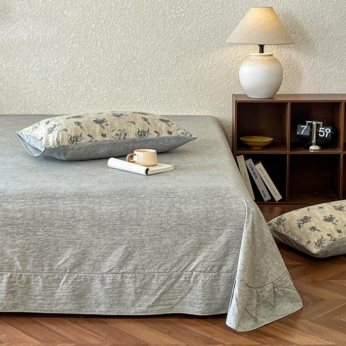 91家纺网 家纺一手货源 找家纺 斯卡诺家纺 2026新款原麻亚麻皱皱纱四件套水洗棉印花四件套 水墨江南