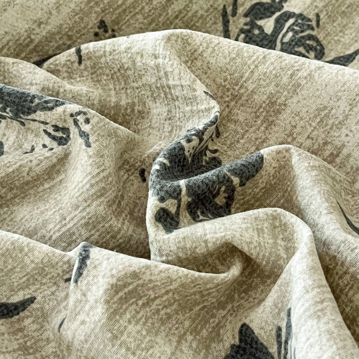 91家纺网 家纺一手货源 找家纺 斯卡诺家纺 2026新款原麻亚麻皱皱纱四件套水洗棉印花四件套 水墨江南